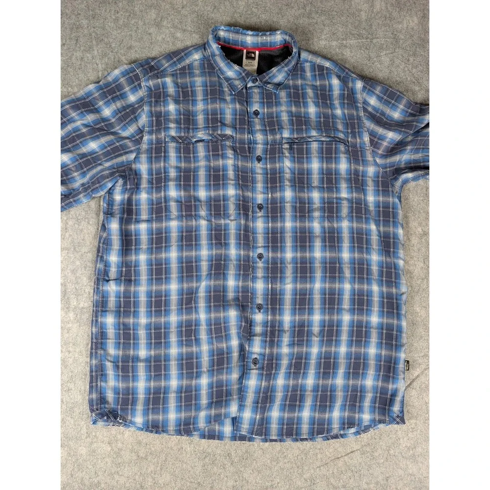 The North Face Mens Blue Plaid Long Sleeve Hiking Button Up Shirt XL